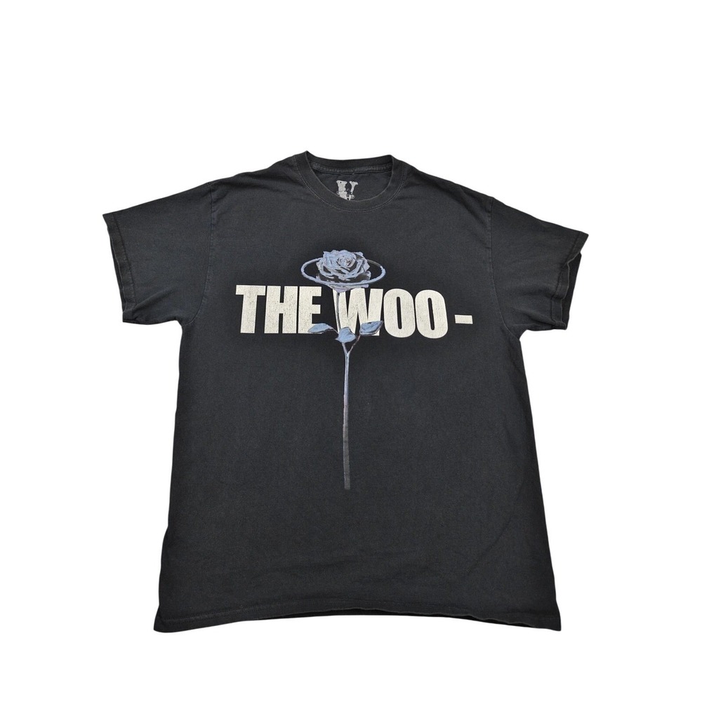 VLONE Shirt Mens Large Black Pop Smoke The Woo Rose Graphic V Streetwear Tee